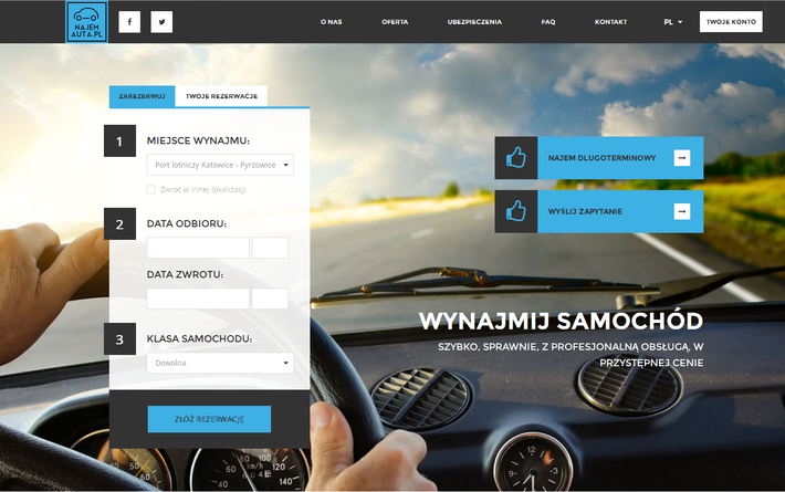 Strony WWW, aplikacje i sklepy internetowe dla Katowic - portfolio -  Najem Auta